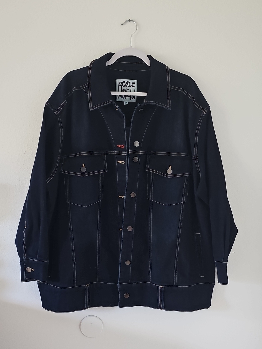 ●●PEACE LOVE WORLD DARK DENIM JACKET NWOT SIZE 1X●●